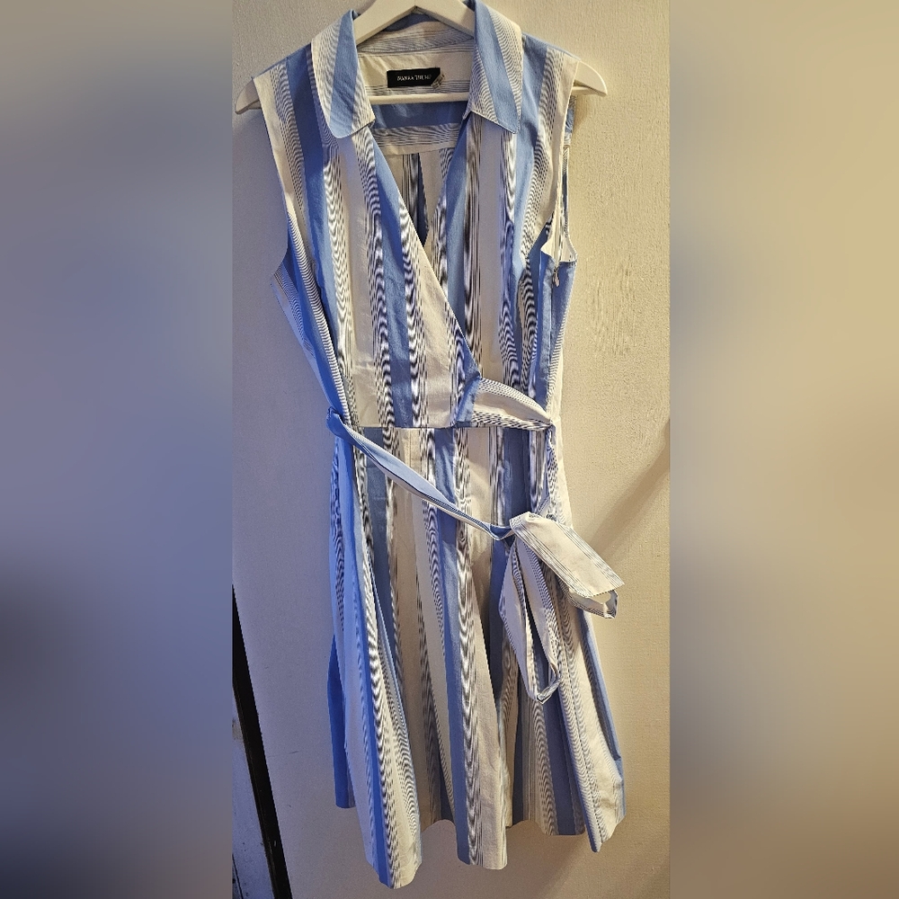 Ivanka Trump White and Blue Sleeveless Midi Sundress,Sz.14